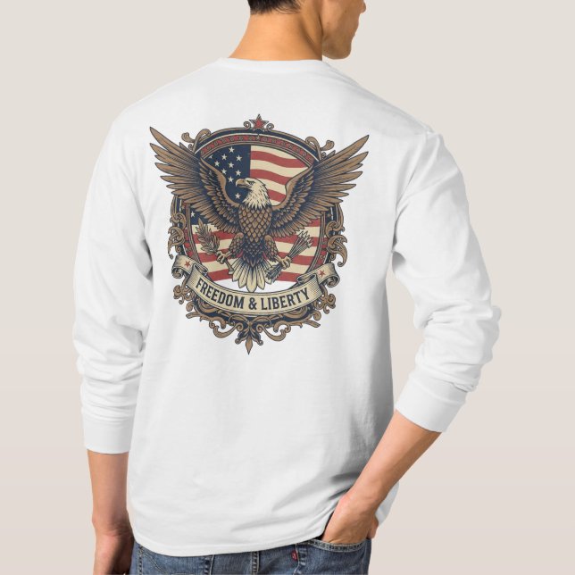 Camiseta Liberdade Clássica Águia Longa Folha T-Sh (Verso)