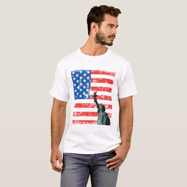 Camiseta Liberdade com estrelas e faixas de fundo (Frente Completa)