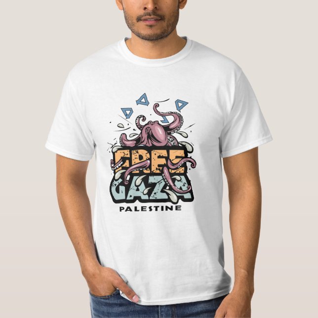 Camiseta Liberdade na Palestina - Ilustração de Octopus (Frente)