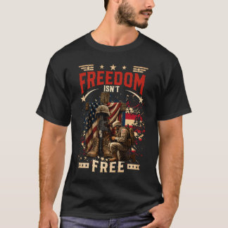 Camiseta Liberdade Não É Grátis Bandeira dos EUA Soldado Aj