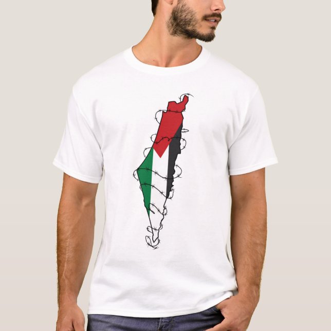 Camiseta Liberdade Palestina Barbed Wire Mapa da Liberdade  (Frente)