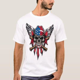 Camiseta Liberdade selvagem, crânio americano com morcegos 