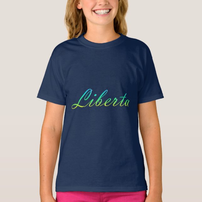Camiseta Liberdade. Texto gradiente. Camisola (Frente)
