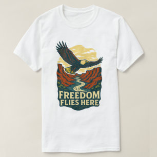 Camiseta Liberdade Voa Aqui Retro Eagle Trabalho de arte