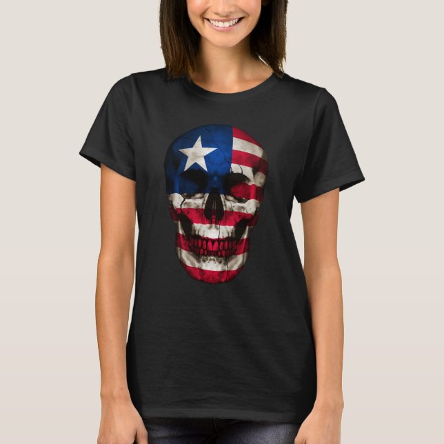 Camiseta Liberia Flag Skull Liberian Roots Proud Patriotic (Frente)