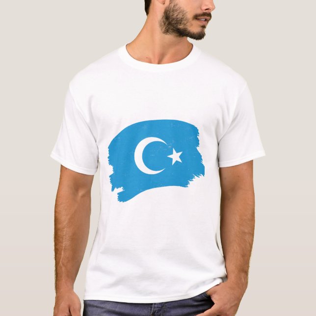 Camiseta Liberte os Uyghurs - Salve o sinalizador de Uyghur (Frente)
