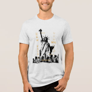 Camiseta Liberty Statu Nyc Mens Sleeve Curta De Alta Qualid
