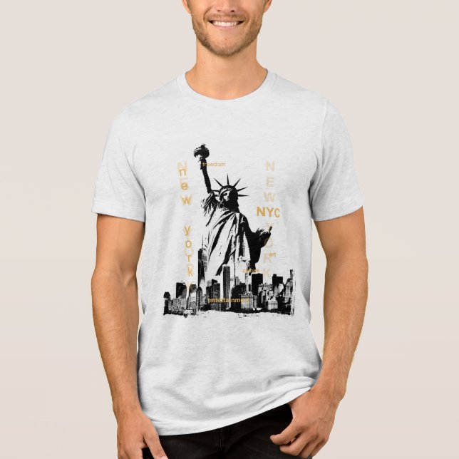 Camiseta Liberty Statu Nyc Mens Sleeve Curta De Alta Qualid (Frente)