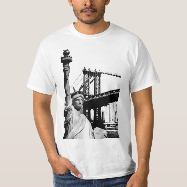 Camiseta Liberty Statue Nyc New York Mens Modern (Frente)
