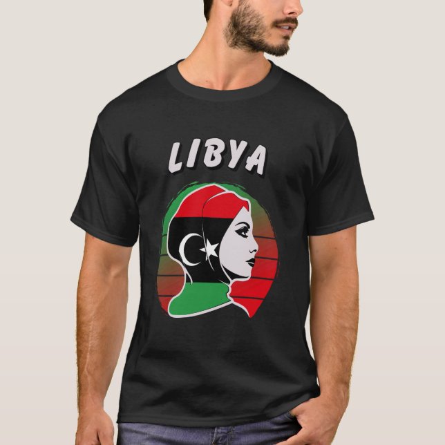 Camiseta Líbia, Bandeira Líbia, Garota Líbia, Mulheres Líbi (Frente)