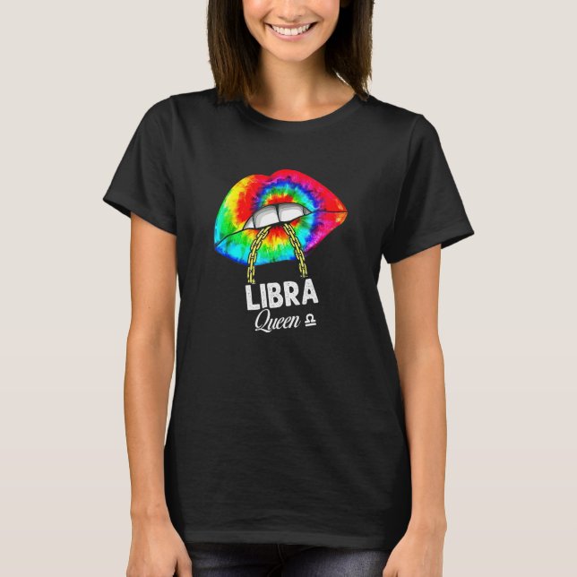 Camiseta Libra Queen Birthday outubro Tie Dye Biting Lábios (Frente)