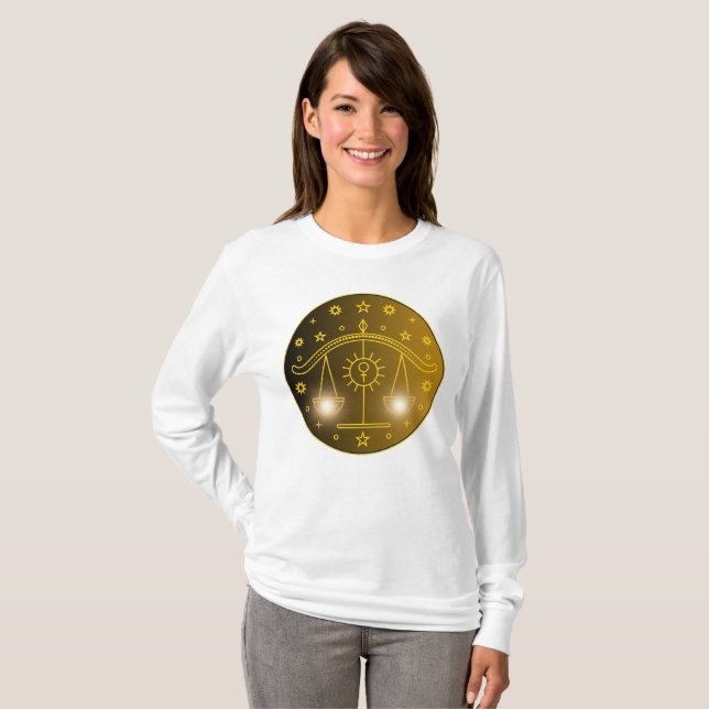 Camiseta Libra Zodiac Emblem | Minimal Celestial Symbol (Frente Completa)