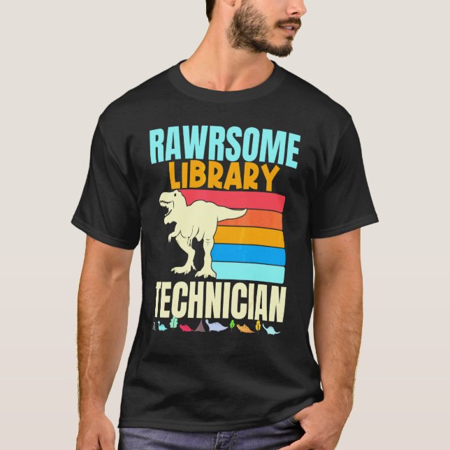 Camiseta Librarian Awesome Library Technician Dinosaur Book (Frente)