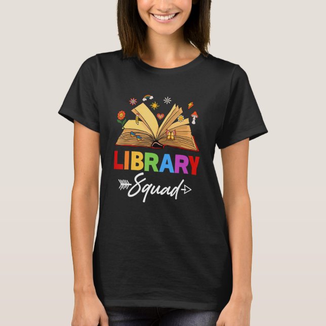 Camiseta Library Squad Librarian Bookworm Book   Groovy (Frente)