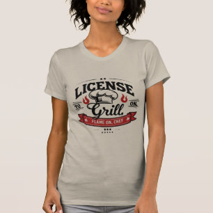 Camiseta Licença para Grill - Flame On, Chef Ajustado femin