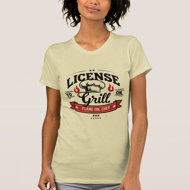 Camiseta Licença para Grill - Flame On, Chef Ajustado femin (Frente)