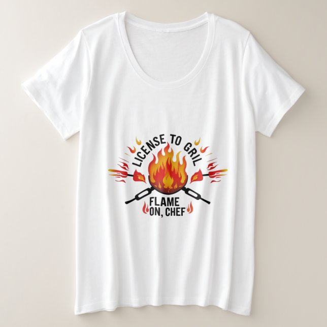 Camiseta Licença para Grill - Flame On, Chef Plus Size Tee (Frente do Design)
