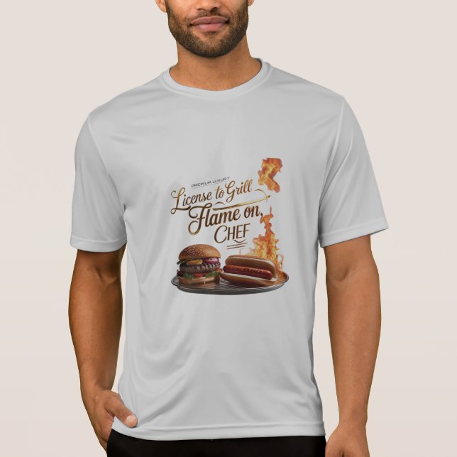 Camiseta Licença para Grill - Flame On, Chef Premium CHURRA (Frente)
