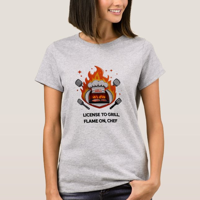 Camiseta Licença para Grill - Flame On, CHURRASCO feminino  (Frente)
