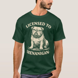 Camiseta Licenciado para Travessuras Cachorro Bulldog Engra