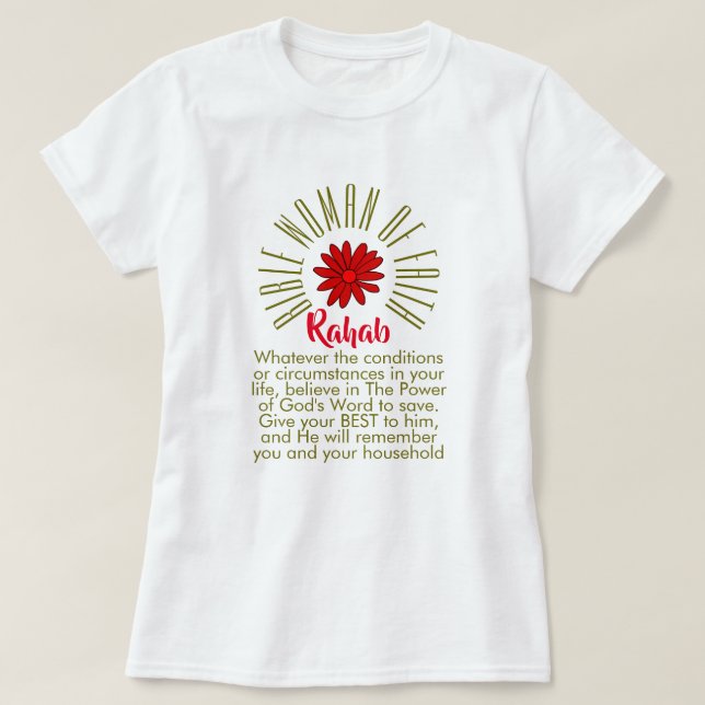 Camiseta Lições Para Mulheres Bíblias De Faith Rahab Christ (Frente do Design)