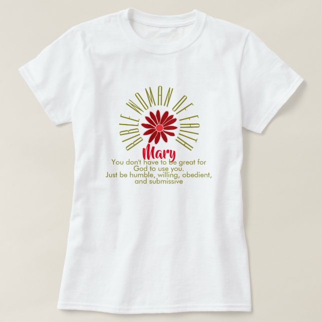 Camiseta Lições Para Mulheres Bíblias De Fé Mary Christian (Frente do Design)