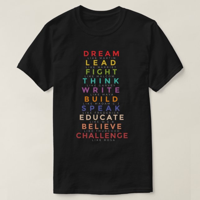 Camiseta Líder Negro Sonha Como Martin Ensinar História Neg (Frente do Design)