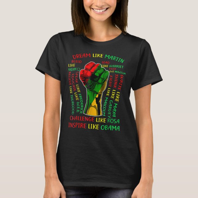 Camiseta Líderes de História Negra em 1ª Mão Africano Ameri (Frente)