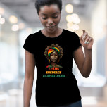 Camiseta Líderes, Inspiradores, Transforma o Mês da Históri<br><div class="desc">Celebrar o Mês da História Negra com esta t-shirt empoderadora, que apresenta um retrato impressionante de uma mulher negra forte adornada com cores pan-africanas vibrantes e as palavras "Leads, Inspires, Transforms". Esta design homenageia o legado dos líderes negros, pioneiros e modificadores que inspiraram transformação e progresso. Perfeito para veste, eventos,...</div>