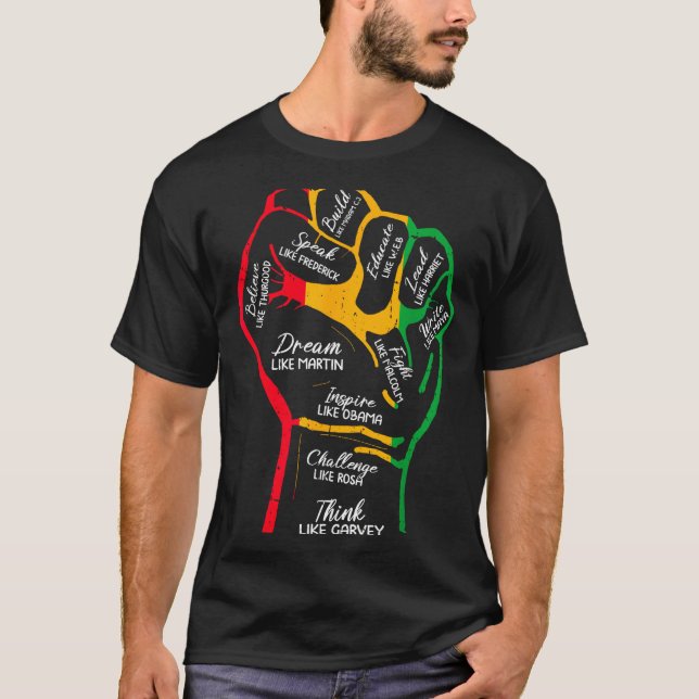 Camiseta Líderes Negros Inspiradores Punho Poderoso Mão His (Frente)