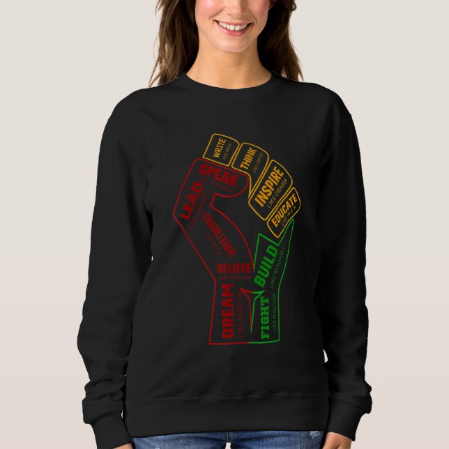 Camiseta Líderes Negros Inspiradores Punho Poderoso Mão Mês (Frente)