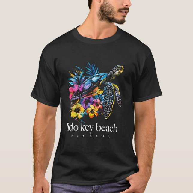 Camiseta Lido Key Beach Sea Turtle Flowers Surfer S (Frente)