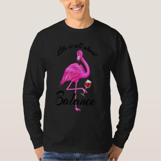 Camiseta Life Is All About Balance Cute Pink Flamingo Red W