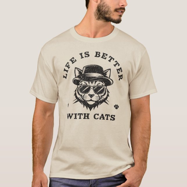 Camiseta Life Is Better With Cats Funny Minimalist (Frente)
