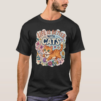 Camiseta Life is Better With Cats Watercolor Illustration