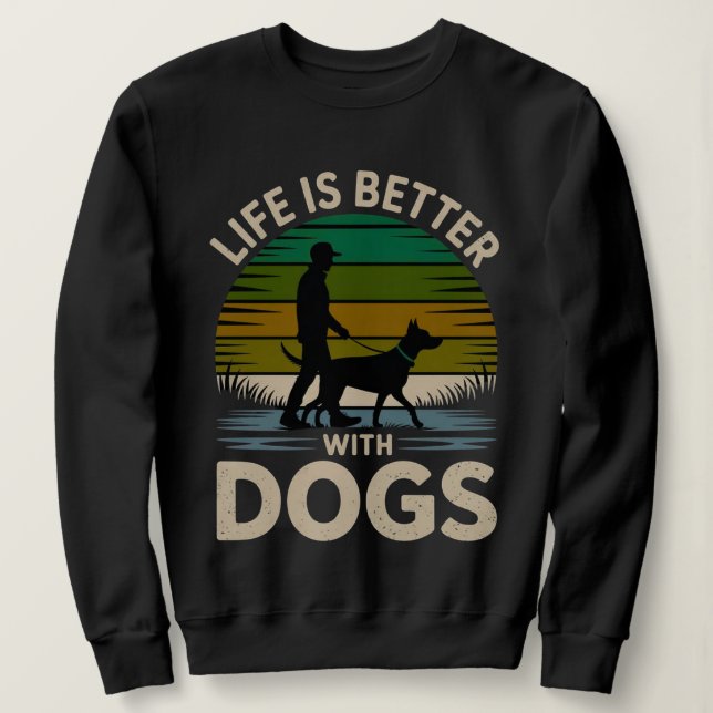 Camiseta Life Is Better With Dogs Women’s Retro Sunset Swea (Frente do Design)