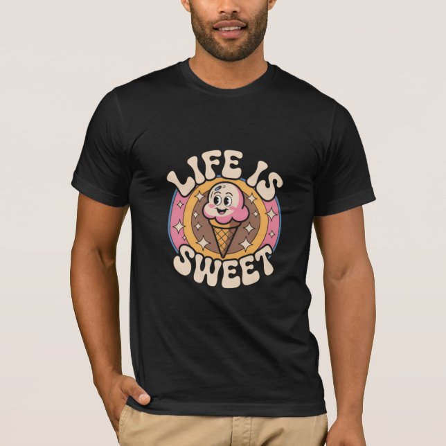 Camiseta Life Is Sweet – Cute Retro Ice Cream Character Des (Frente)