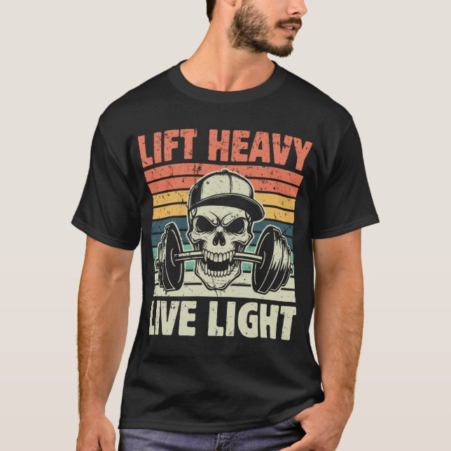Camiseta Lift Heavy Live Light Retro Gym Skull (Frente)