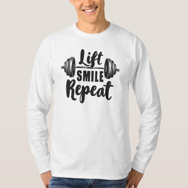 Camiseta Lift Smile Repeat Gym Motivation Weightlifting Str (Frente)