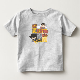 Camiseta Liga da Justiça Chibi Voar, Chutar, Correr