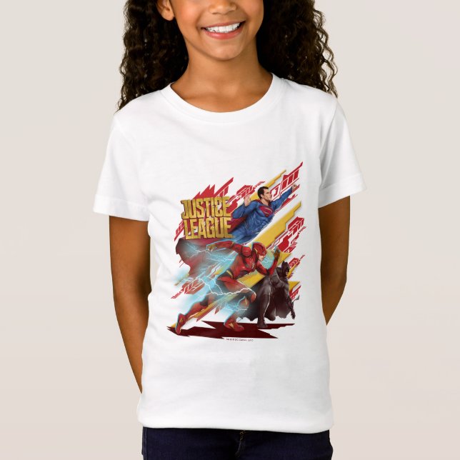 Camiseta Liga da Justiça | Crachá Superman, Flash e Batman (Frente)