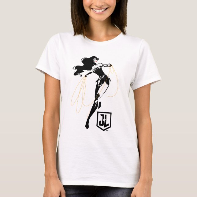 Camiseta Liga da Justiça | Mulher Maravilha Com Pop de Laço (Frente)