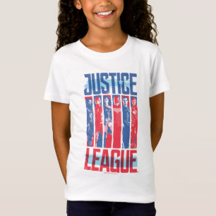 Camiseta Liga da Justiça  Pop de Arte Azul e Vermelho