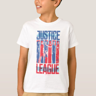 Camiseta Liga da Justiça  Pop de Arte Azul e Vermelho