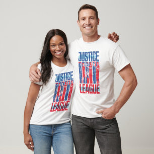 Camiseta Liga da Justiça  Pop de Arte Azul e Vermelho