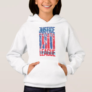 Camiseta Liga da Justiça  Pop de Arte Azul e Vermelho