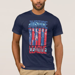 Camiseta Liga da Justiça  Pop de Arte Azul e Vermelho