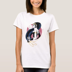 Camiseta Liga da Justiça Pop de Arte para Perfil de Mulhe