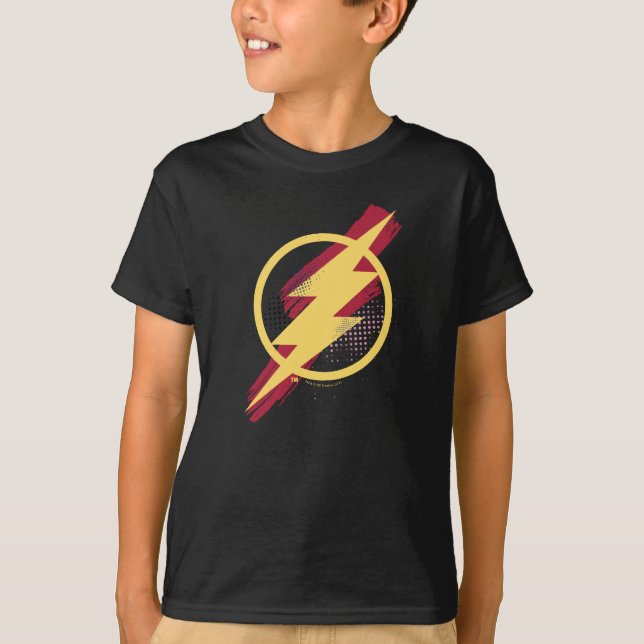 Camiseta Liga da Justiça | Símbolo Flash Pincel e Meio-Tons (Frente)
