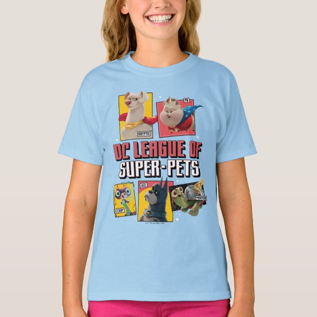 Camiseta Liga DC de Painéis de Caracteres Super Pets (Frente)